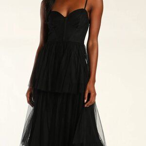 Tulley Amazing Black Tulle Sleeveless Bustier Maxi Dress